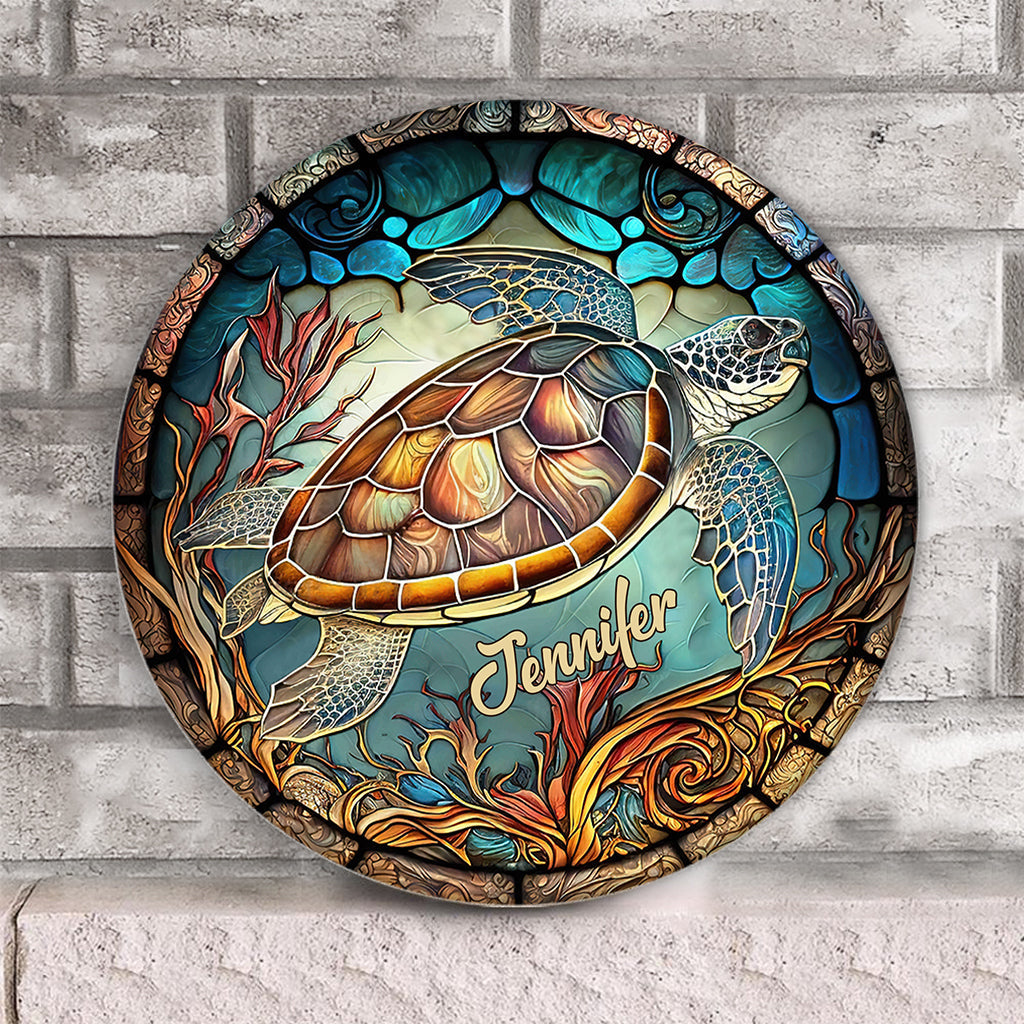 Ich liebe Schildkröten – Personalisiertes rundes Holzschild mit Schildkrötenmotiv