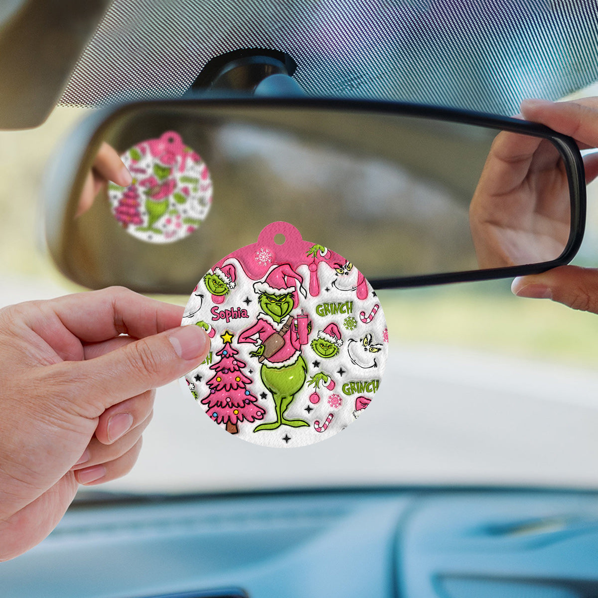 Any Name Pink Snowflakes - Personalized Circle Air Freshener