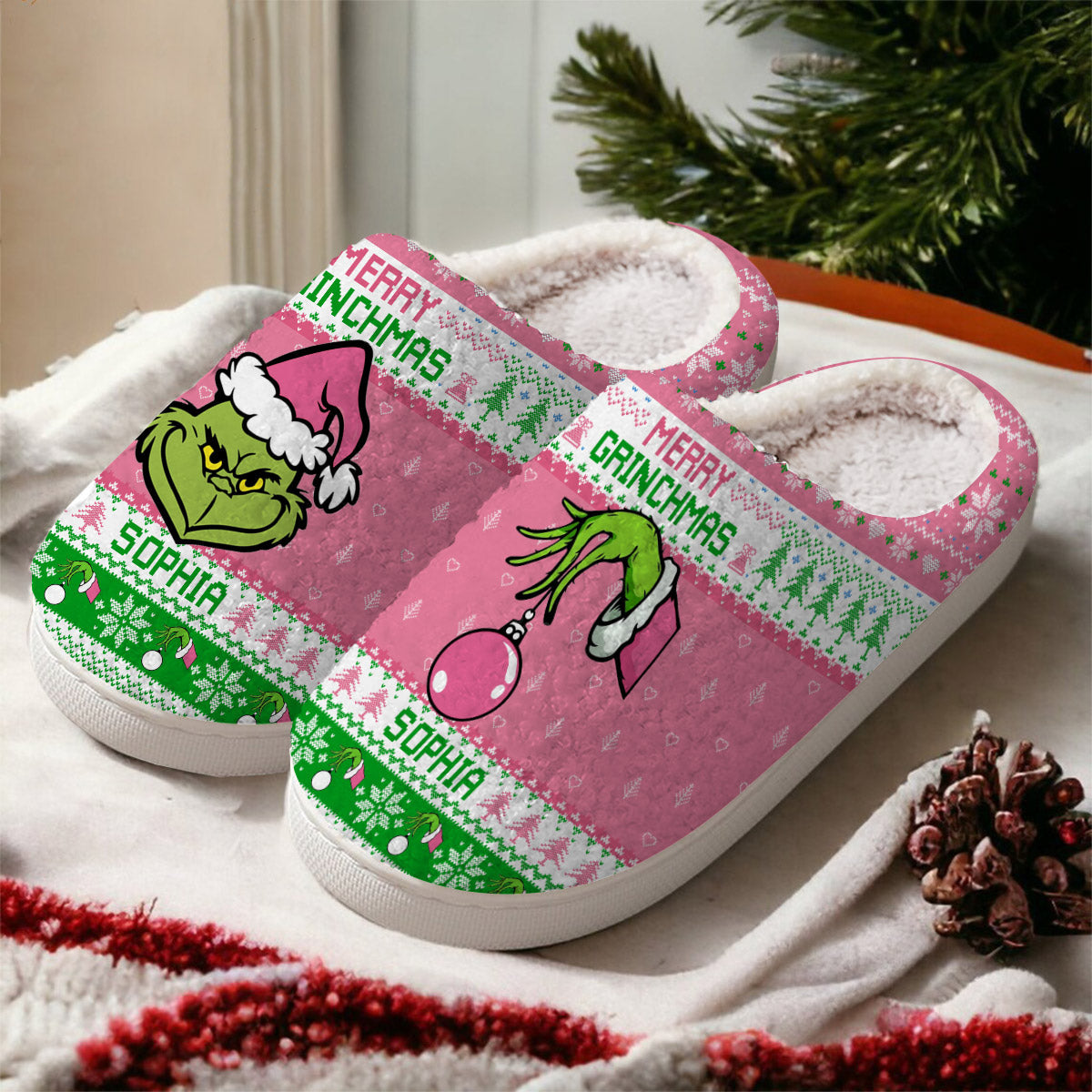 Merry Grinchmas - Personalized Stole Christmas Slippers