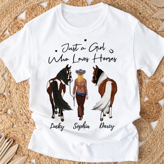Einfach ein Mädchen, das Pferde liebt – personalisiertes Pferde-T-Shirt & Hoodie