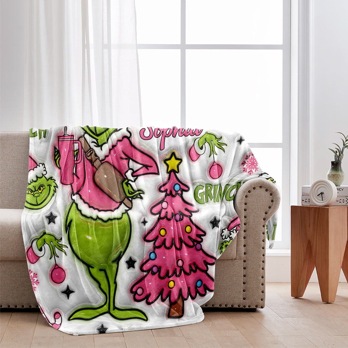 Any Name Pink Snowflakes - Personalized Blanket