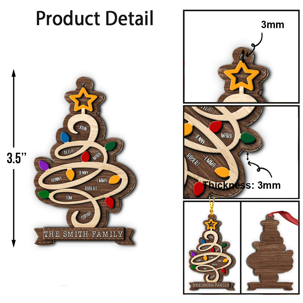 Family Name Christmas Tree - Personalized Family Layered Wood Ornament