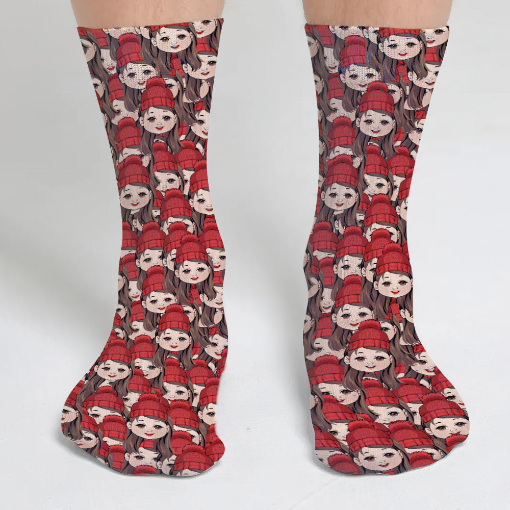 Chaussettes assorties pour toute la famille avec des motifs chibi amusants - Chaussettes personnalisées pour toute la famille
