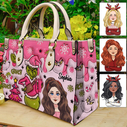 In meiner Grinch-Ära - Personalisierte Stola-Weihnachts-Lederhandtasche