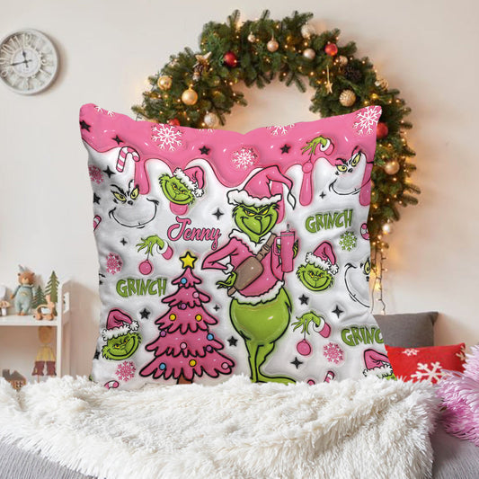 Fröhliche Grinchmas - Personalisiertes Kissen mit Stola-Weihnachtsmotiv