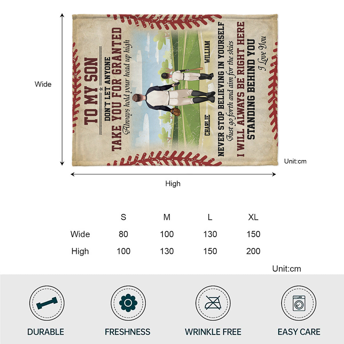 Ich bin immer für dich da – personalisierte Baseballdecke