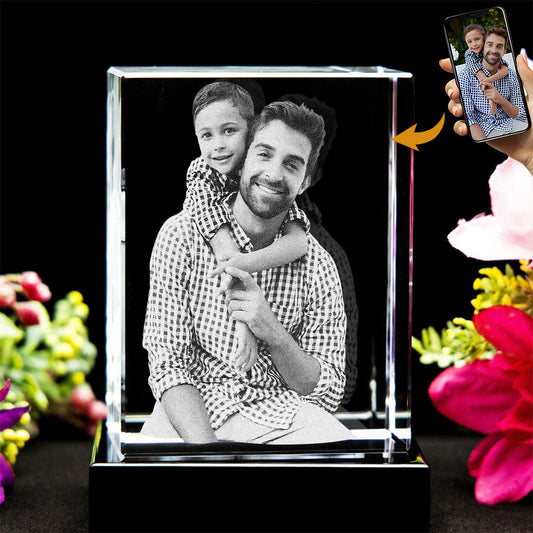 Individuell lasergravierte Kristalllampe mit Foto – Geschenk für Papa – Personalisierte 3D-Kristalllampe in Quaderform mit Lasergravur