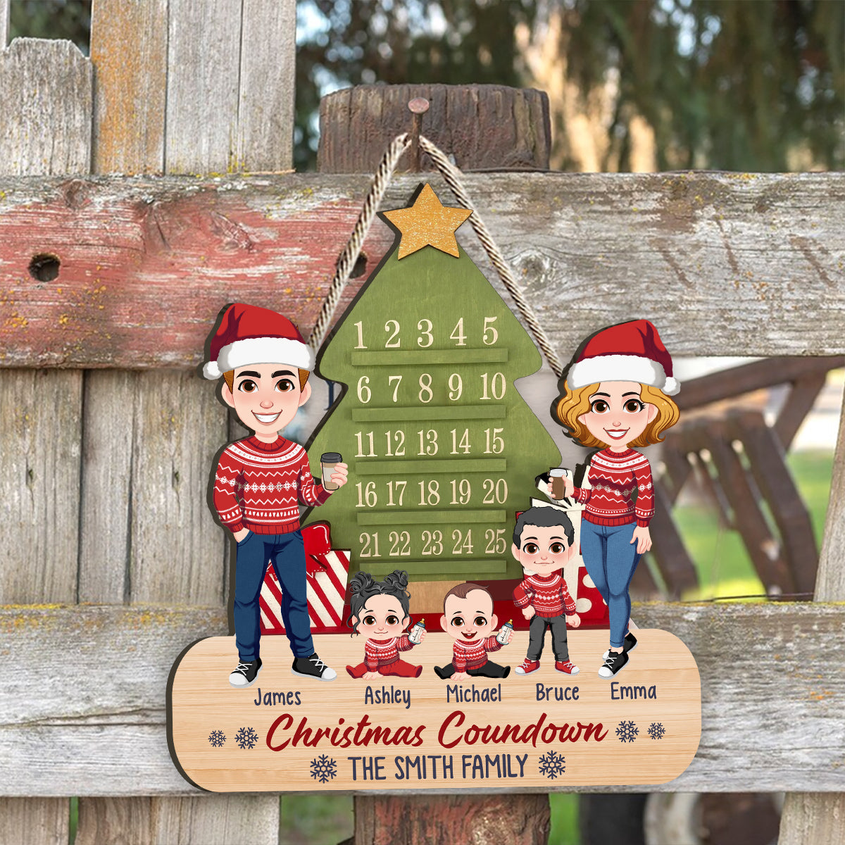 Weihnachtscountdown für die Familie – Personalisiertes Holzschild für die Familie