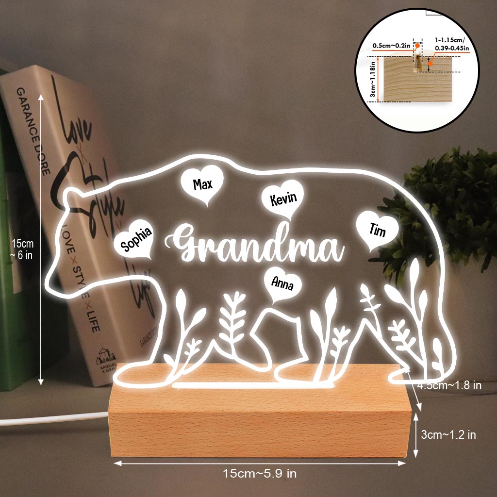 Maman Ours - Cadeau pour maman, papa, grand-mère, grand-père - Plaque lumineuse personnalisée