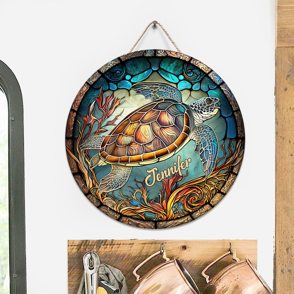 Ich liebe Schildkröten – Personalisiertes rundes Holzschild mit Schildkrötenmotiv