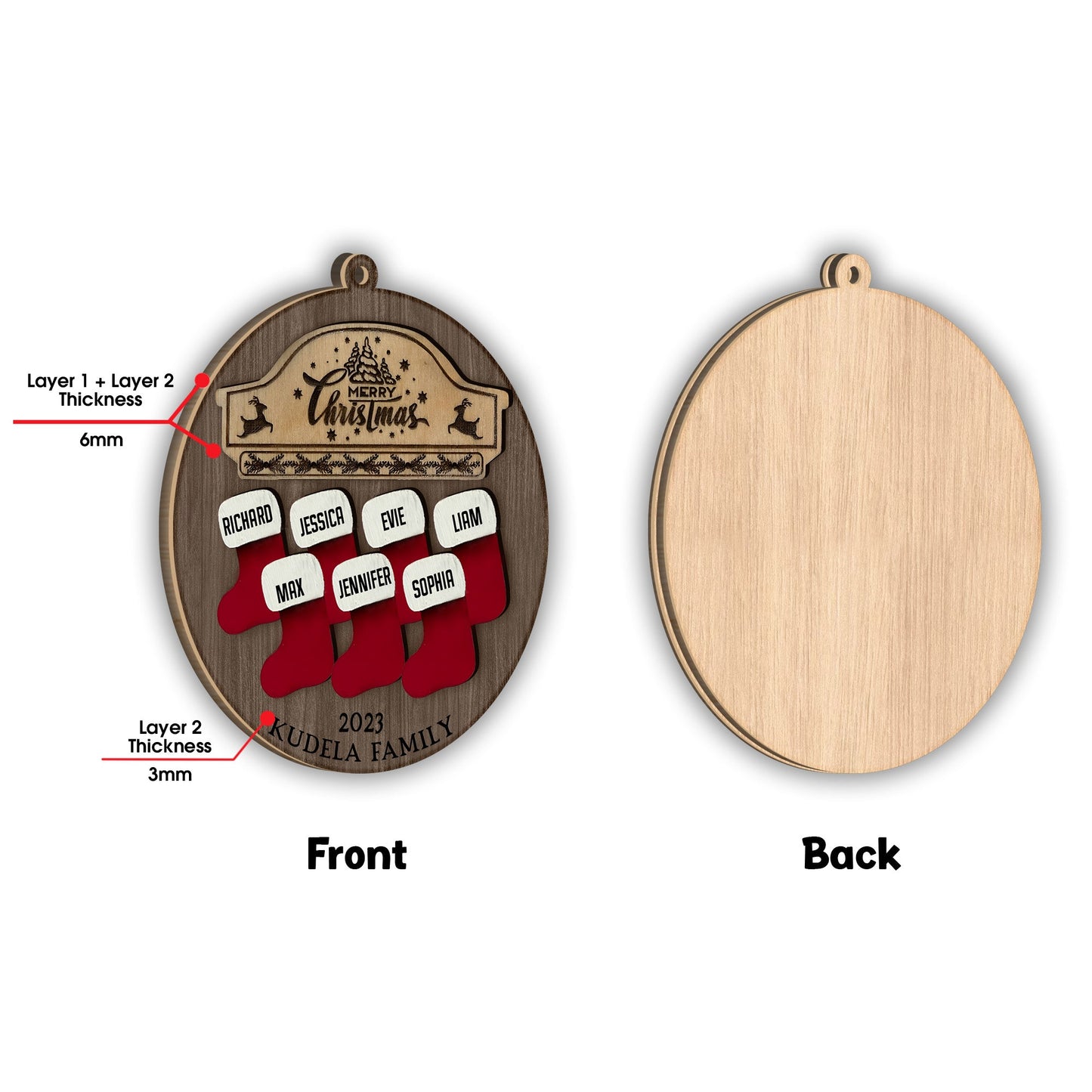 Notre Famille - Ornement familial personnalisé en deux parties