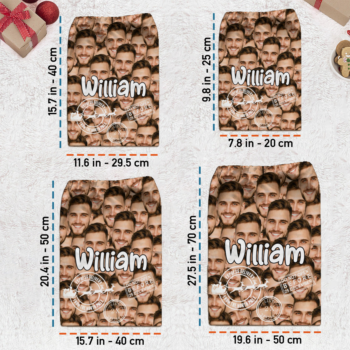 Livraison spéciale Noël Cute Faces - Sac fourre-tout de Noël personnalisé pour toute la famille