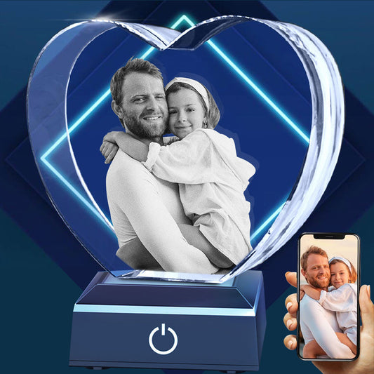 Individuell lasergravierte Kristalllampe mit Foto – Geschenk für Papa – Personalisierte 3D-Herz-Kristalllampe mit Lasergravur