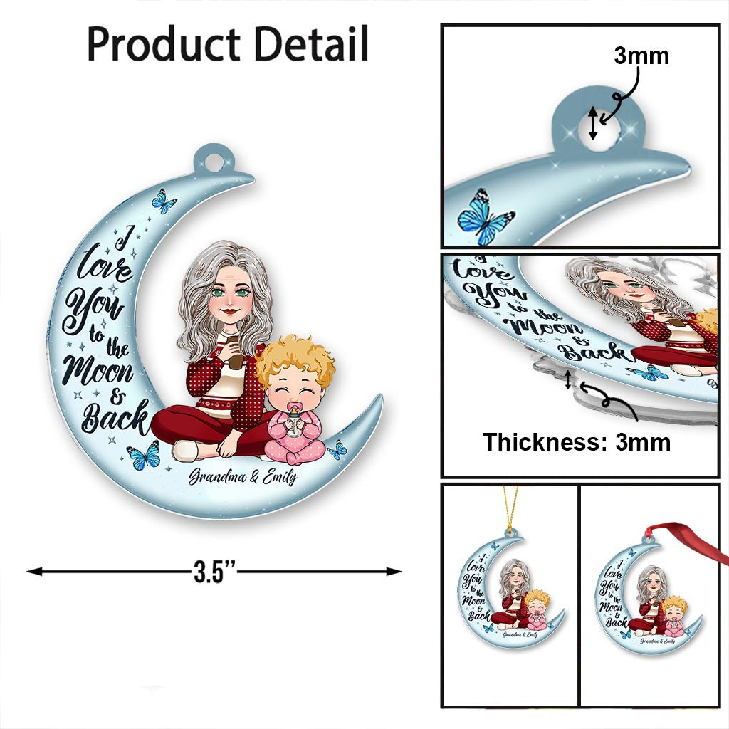 Je t'aime jusqu'à la lune et retour - Ornement personnalisé pour grand-mère