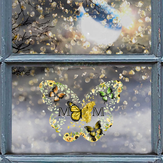 Mama & Kinder Schmetterlinge Weihnachtsblume - Personalisierter Mutter-Aufkleber, gestanzt