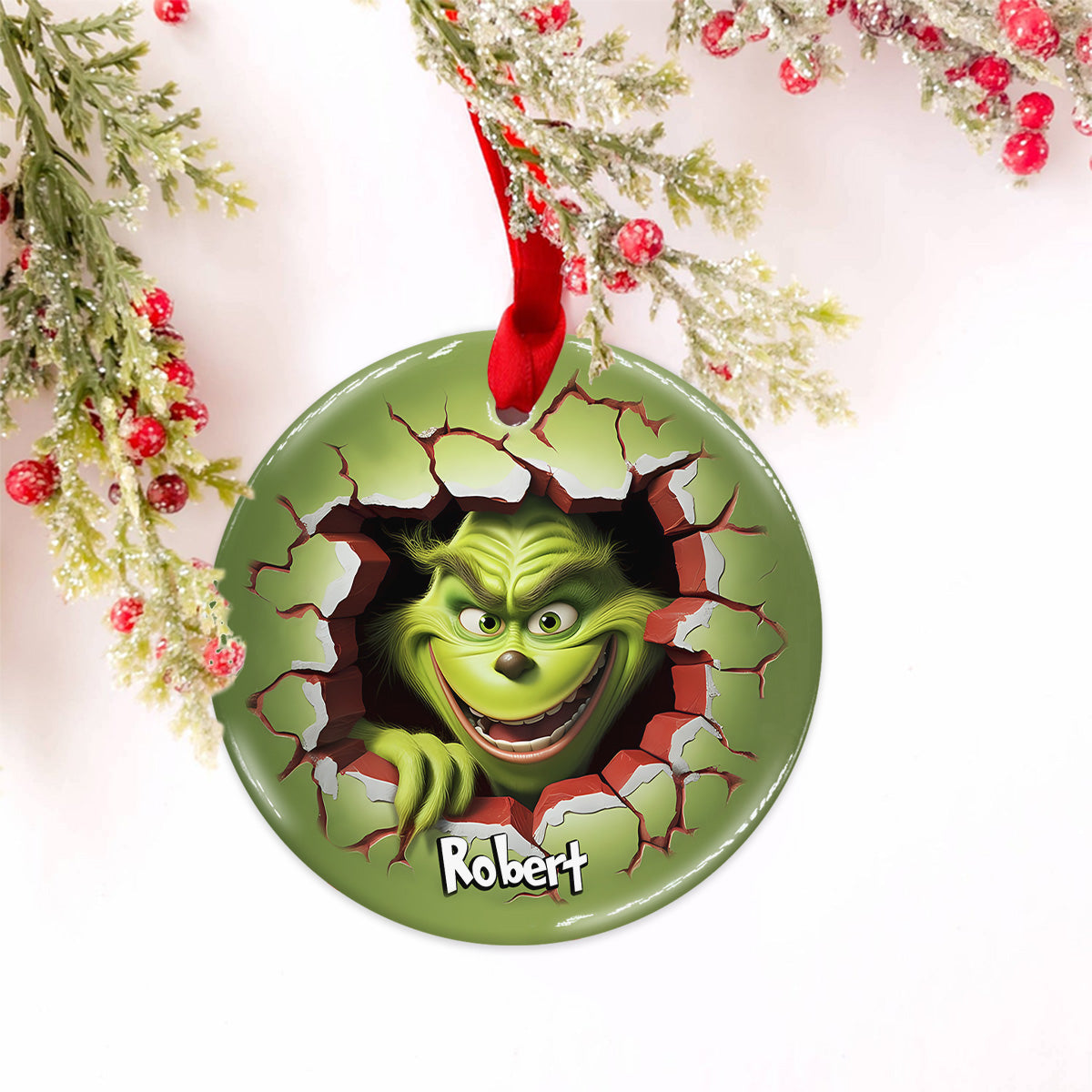 Fröhliche Grinchmas – Personalisierter Weihnachtsschmuck aus Keramik in Stolaform