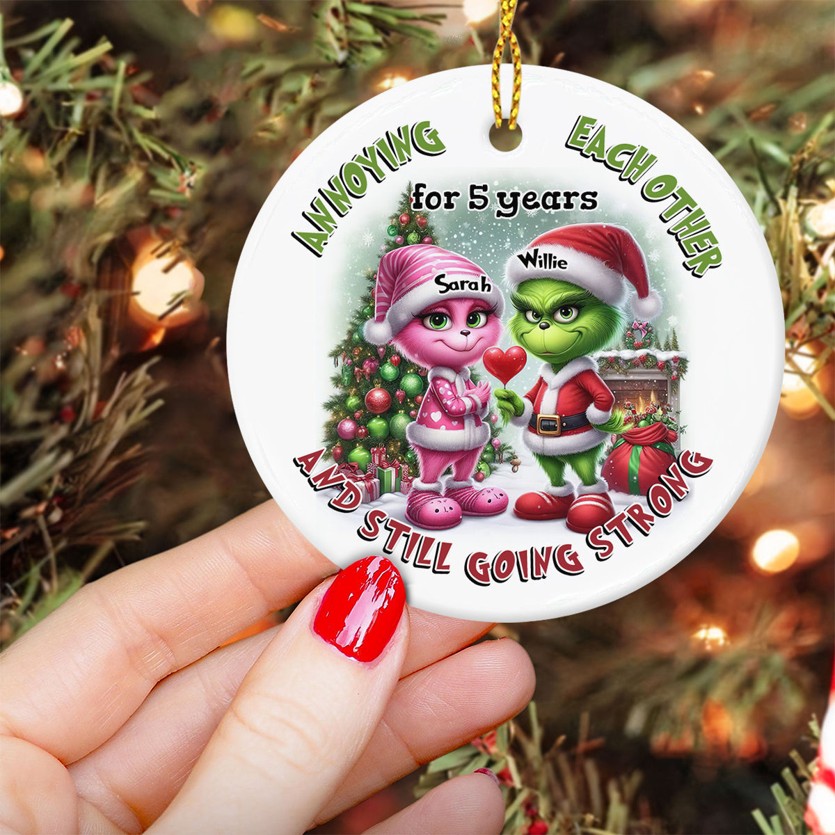 Annoying Each Other - Personalized Stole Christmas Ceramic Circle Ornament