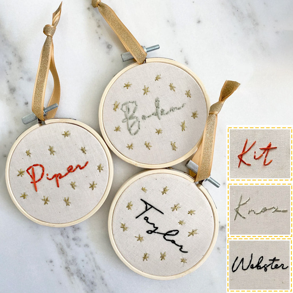 Name Embroidery Ornament - Personalized Family Embroidered Circle Ornament