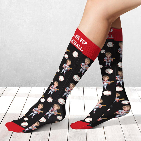 Eat Sleep Baseball – Personalisierte Baseballsocken