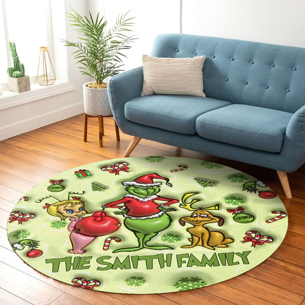 Green Mischief - Personalized Stole Christmas Round Rug