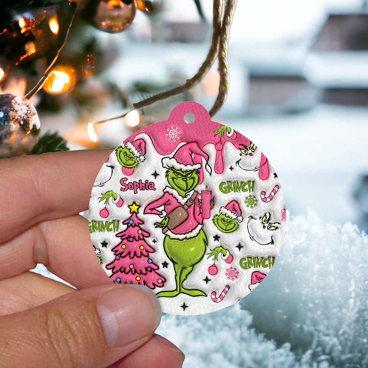 Any Name Pink Snowflakes - Personalized Circle Air Freshener