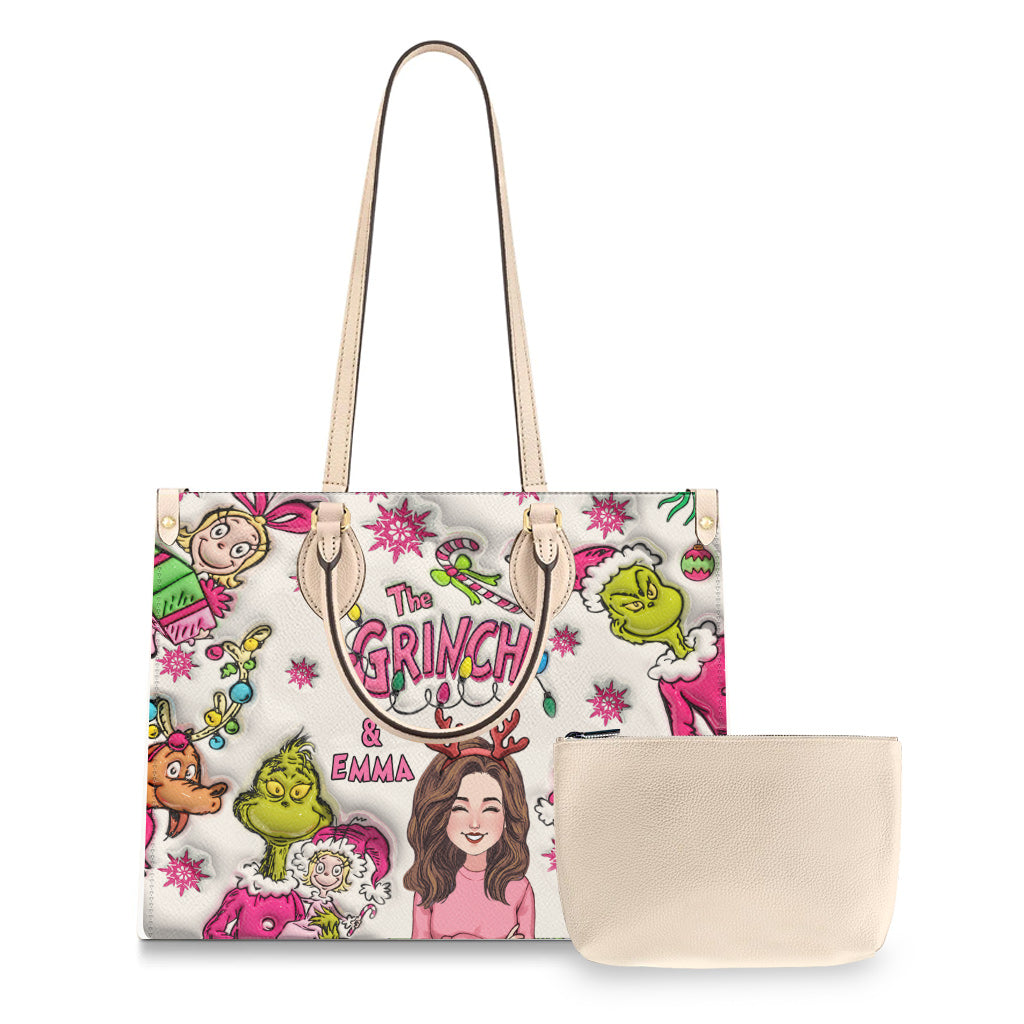 The Grinch & Me - Personalized Stole Christmas Leather Handbag