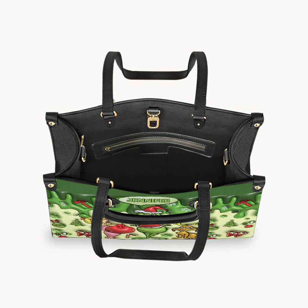 Merry Grinchmas - Personalized Stole Christmas Leather Handbag