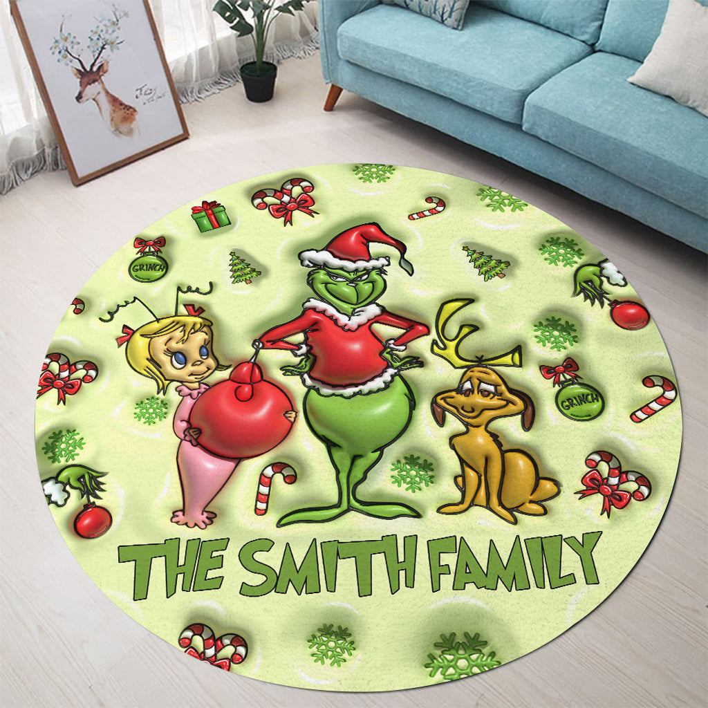 Green Mischief - Personalized Stole Christmas Round Rug
