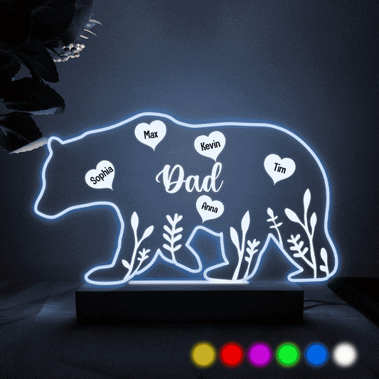 Maman Ours - Cadeau pour maman, papa, grand-mère, grand-père - Plaque lumineuse personnalisée