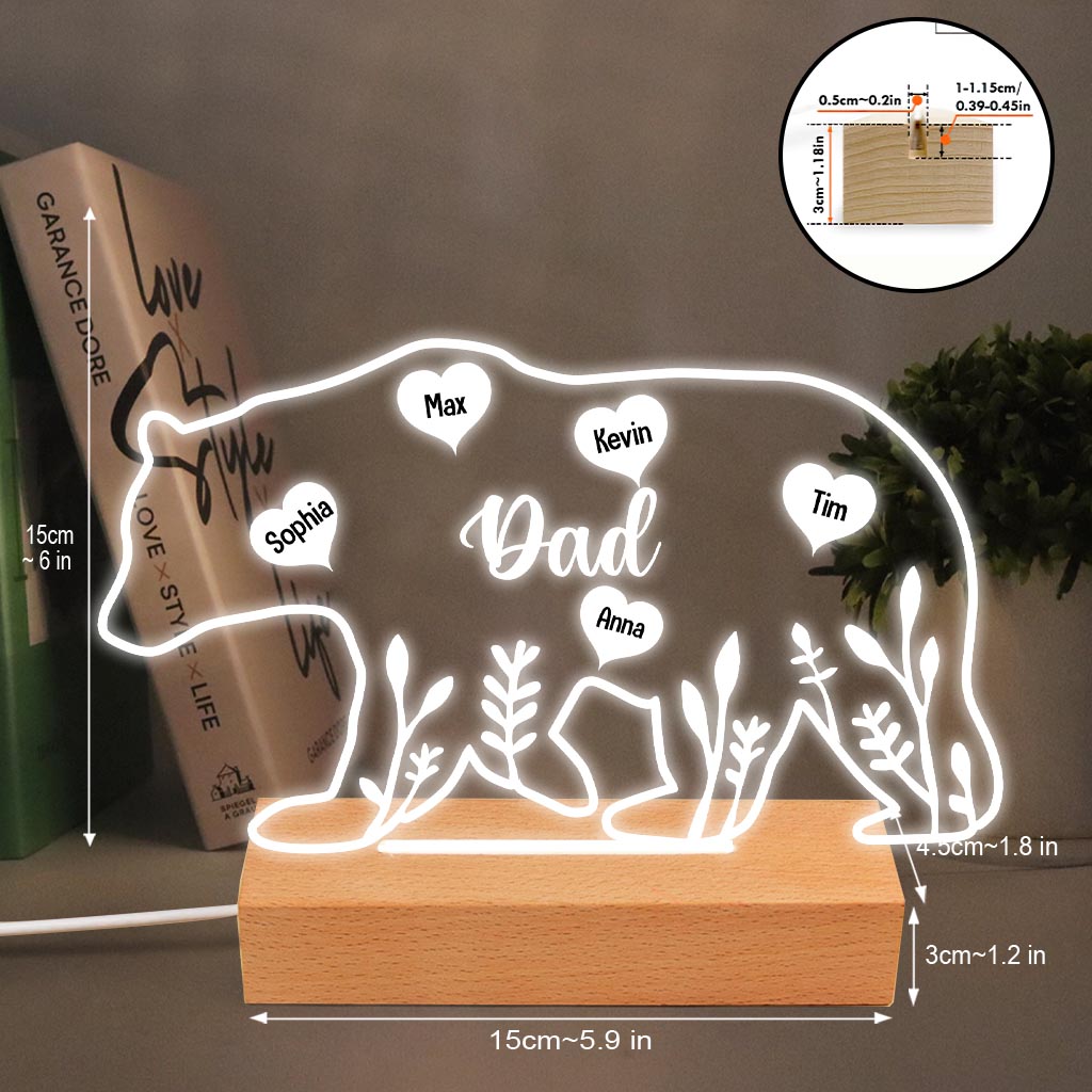 Maman Ours - Cadeau pour maman, papa, grand-mère, grand-père - Plaque lumineuse personnalisée
