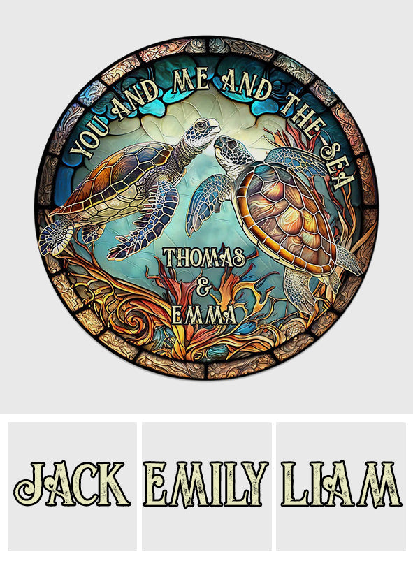 Schildkrötenpaar aus Buntglas – Schildkrötengeschenk für Ehemann, Ehefrau, Freund, Freundin – Personalisiertes rundes Holzschild