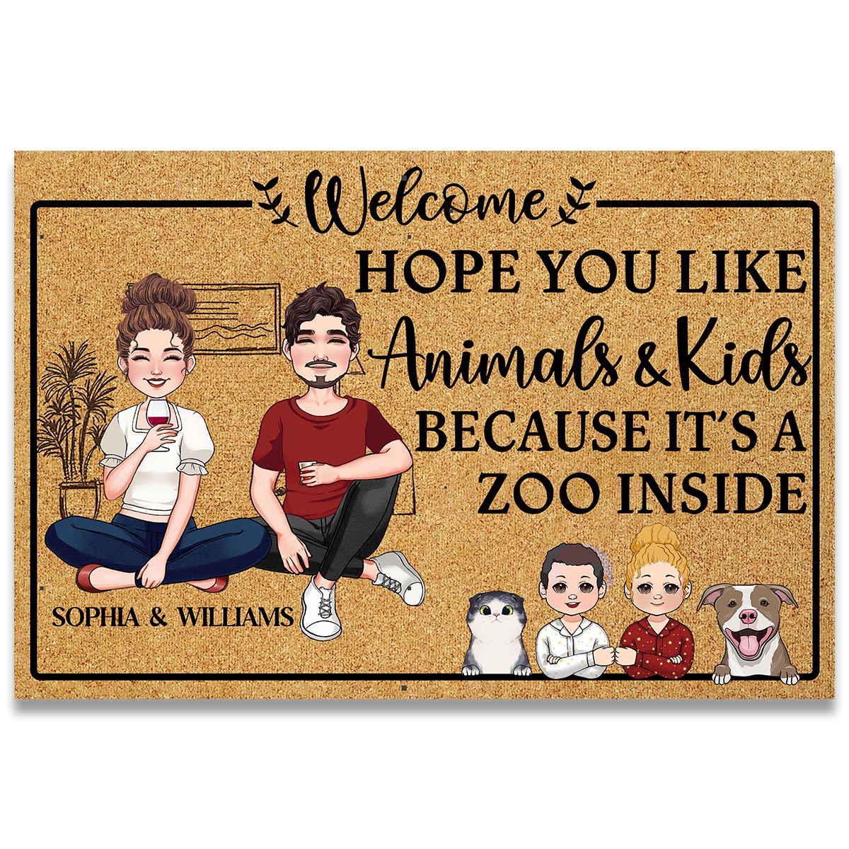 Drinnen ist es wie im Zoo – personalisierte Familien-Fußmatte
