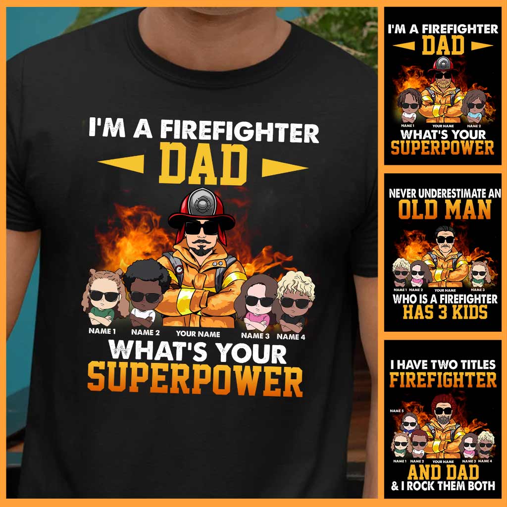 Ich bin ein Feuerwehrmann-Papa – Was ist deine Superkraft? – Personalisiertes Vatertags-T-Shirt und Hoodie