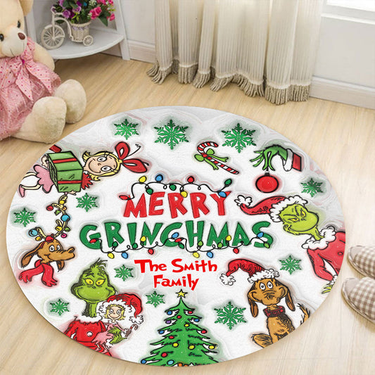 Merry Grinchmas - Personalized Stole Christmas Round Rug