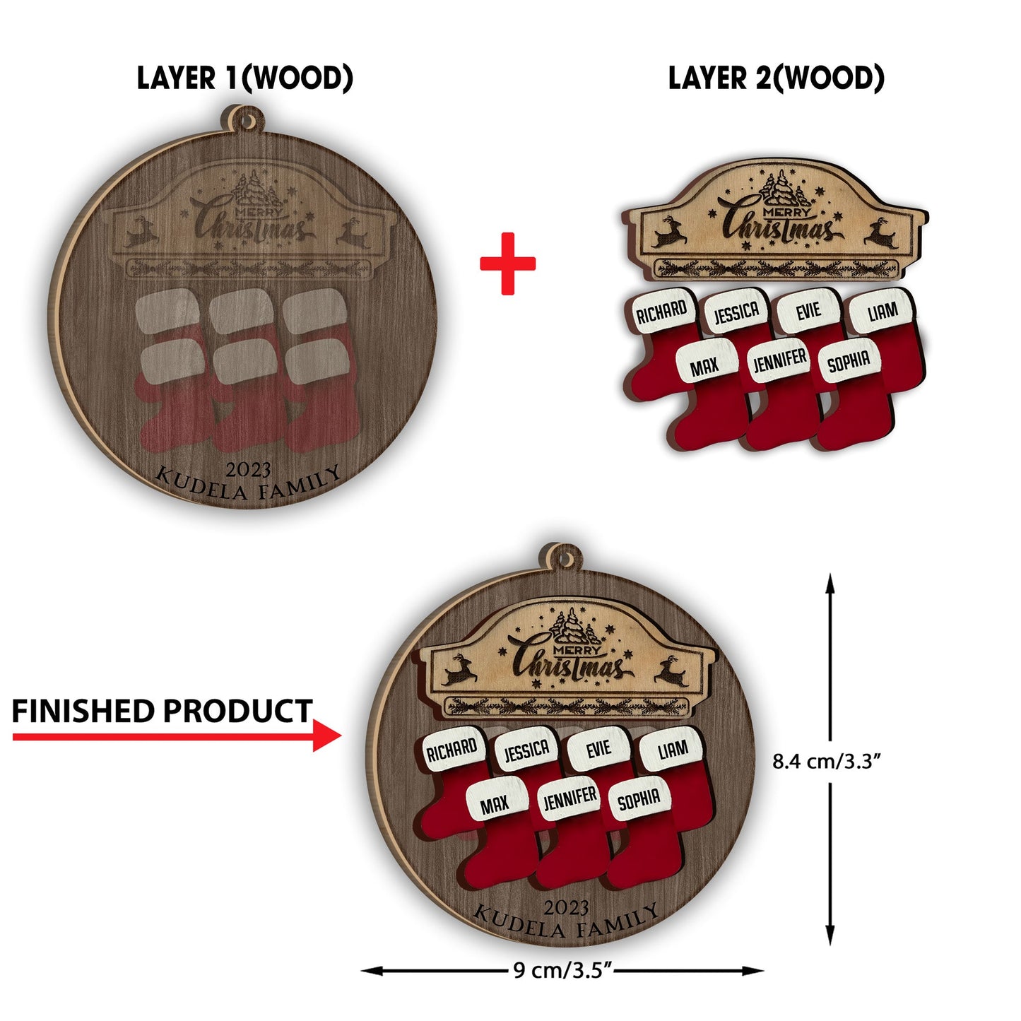 Notre Famille - Ornement familial personnalisé en deux parties