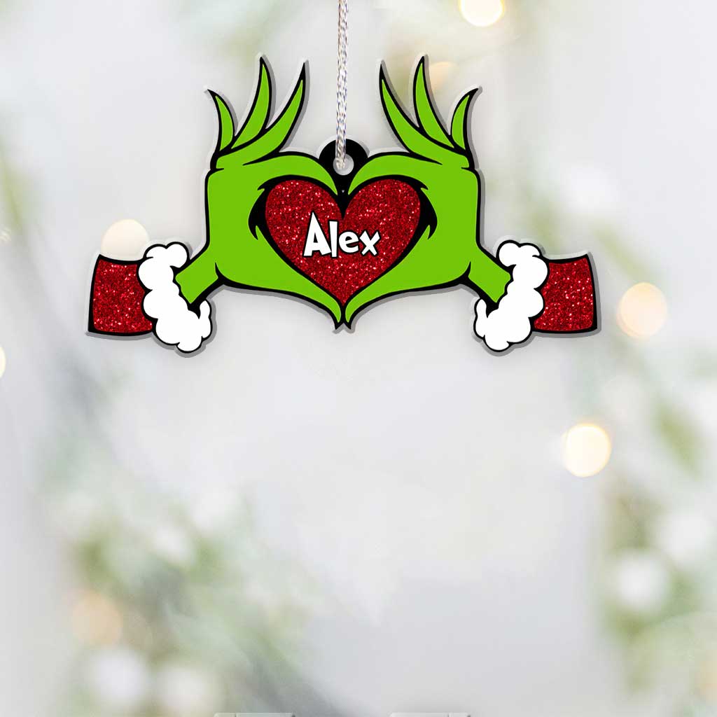 Green Heart Hand - Personalized Christmas Stole Christmas Ornament With Faux Glitter Pattern Printed (Printed On Both Sides)