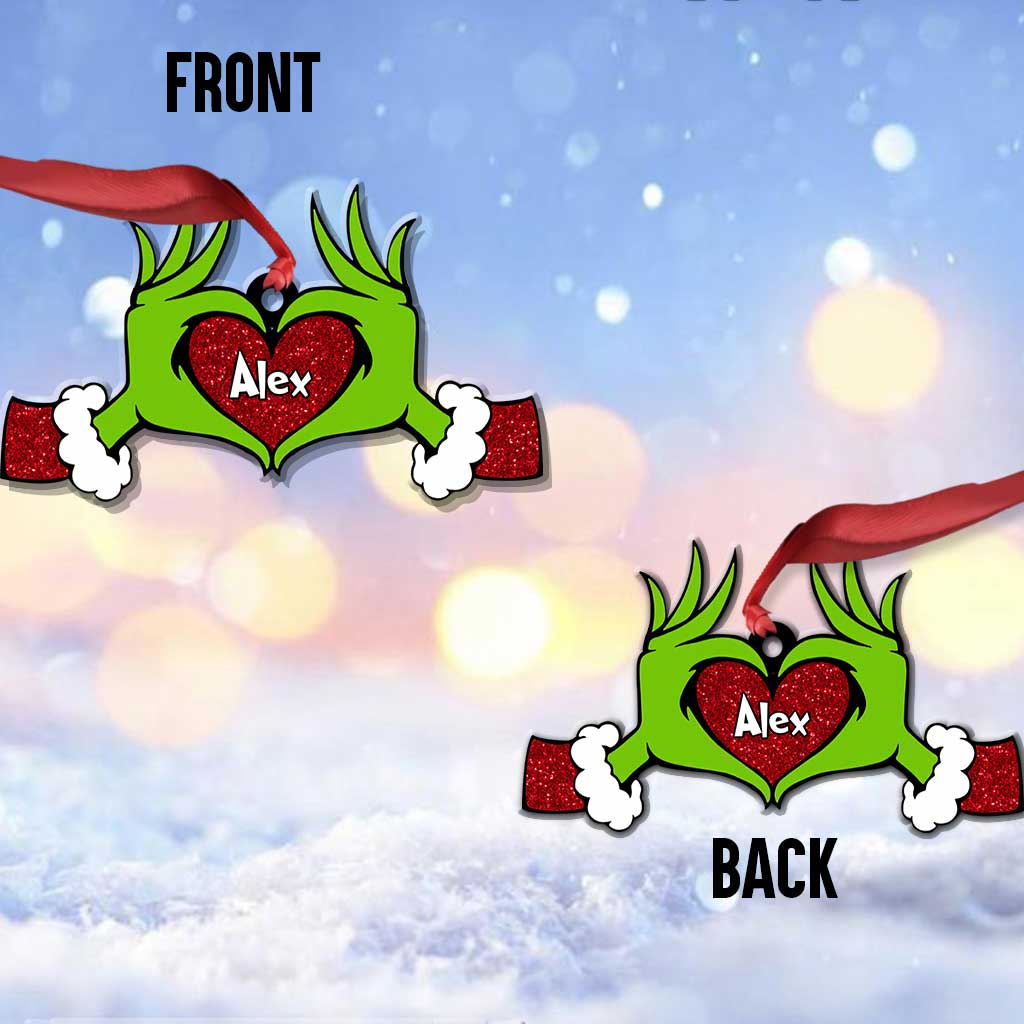 Green Heart Hand - Personalized Christmas Stole Christmas Ornament With Faux Glitter Pattern Printed (Printed On Both Sides)