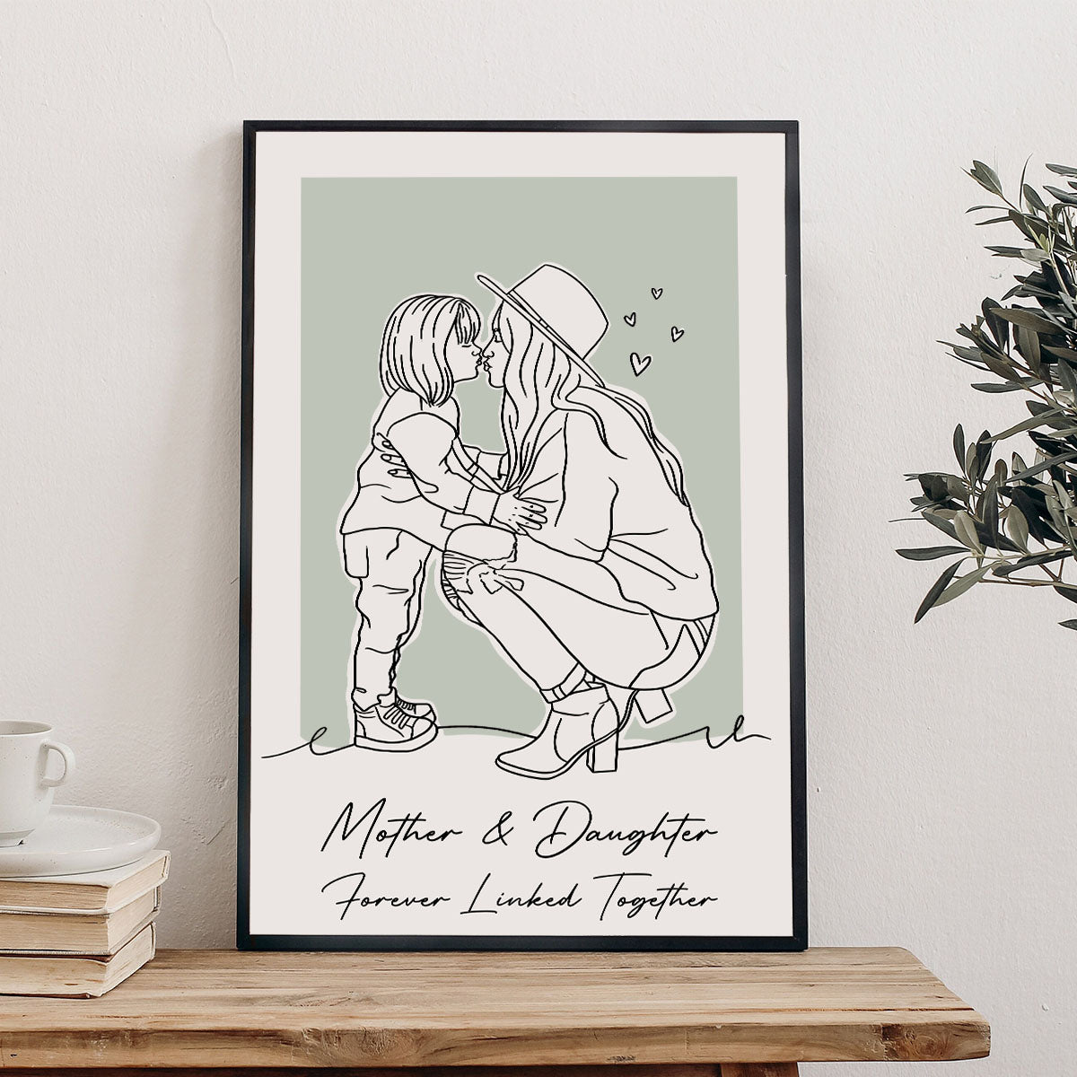 Individuelles Lineart-Porträt – Personalisierte Leinwand und Poster für die Mutter