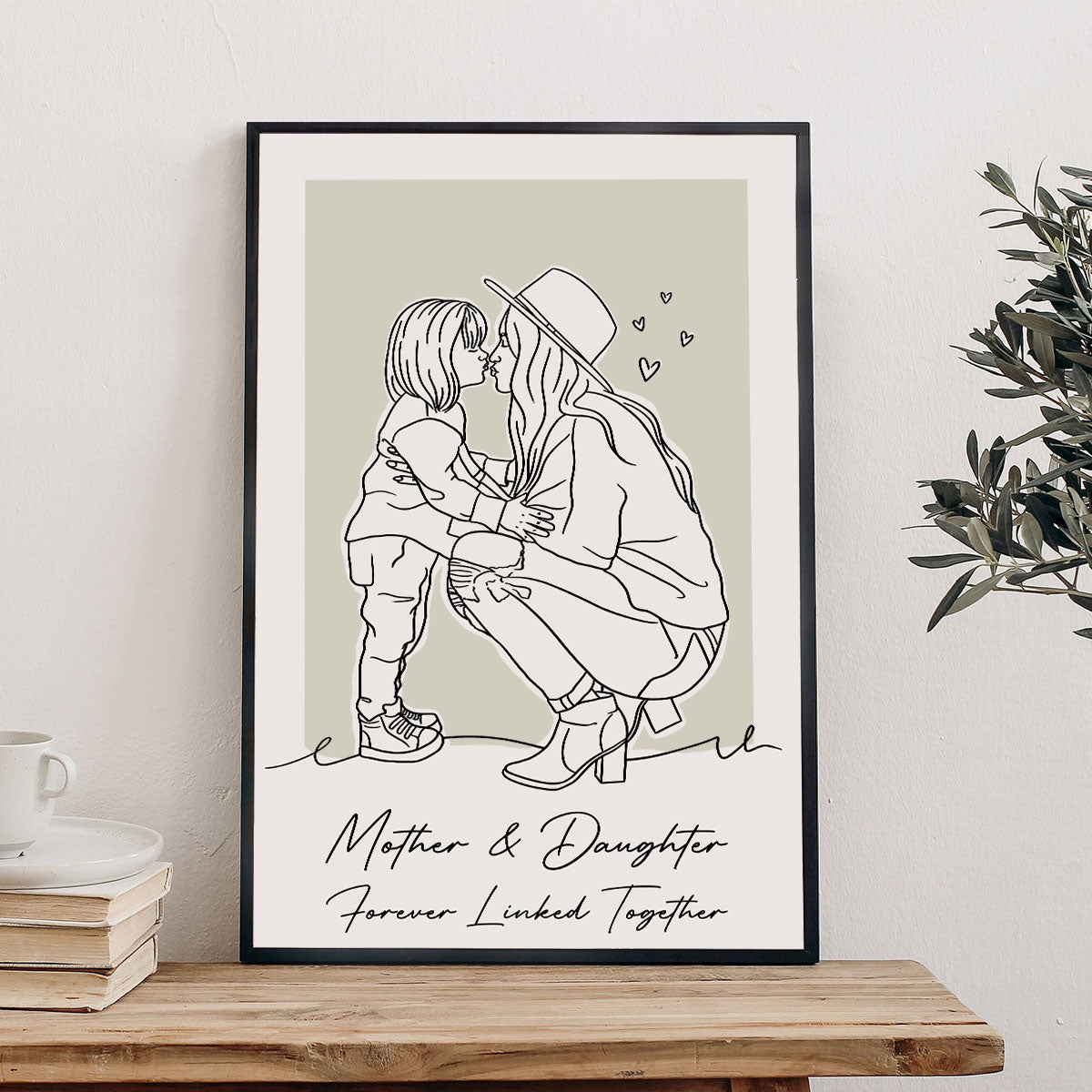 Individuelles Lineart-Porträt – Personalisierte Leinwand und Poster für die Mutter