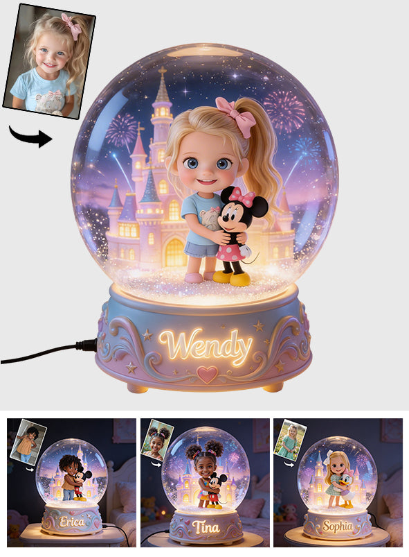 Custom Any Photo Magical Friends - Personalized Little Girl with Ponytail and Pink Bow Acrylic LED Night Light