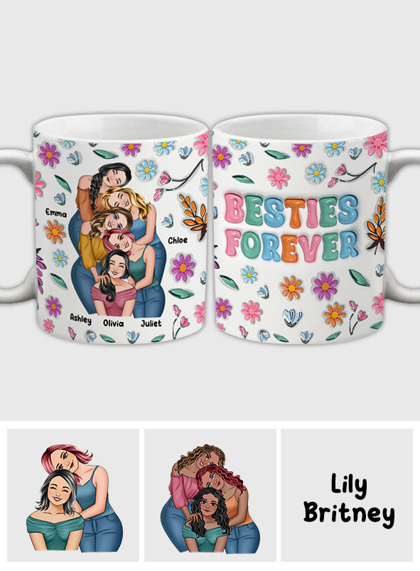 Für immer beste Freundinnen – Personalisierte Tasse im Blumen-Design