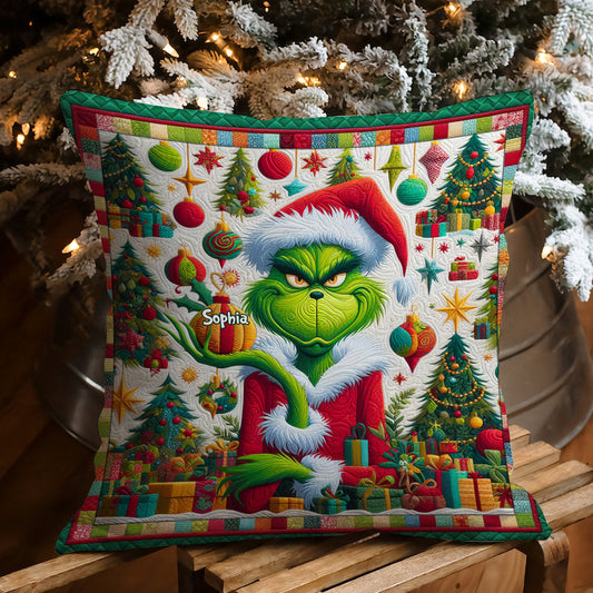 Fröhliche Grinchmas - Personalisiertes Kissen mit Stola-Weihnachtsmotiv
