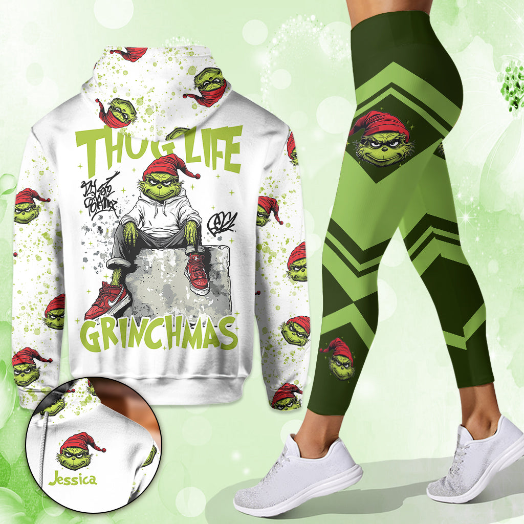 Joyeux Grinchmas ! - Sweat à capuche et legging personnalisés avec étole de Noël