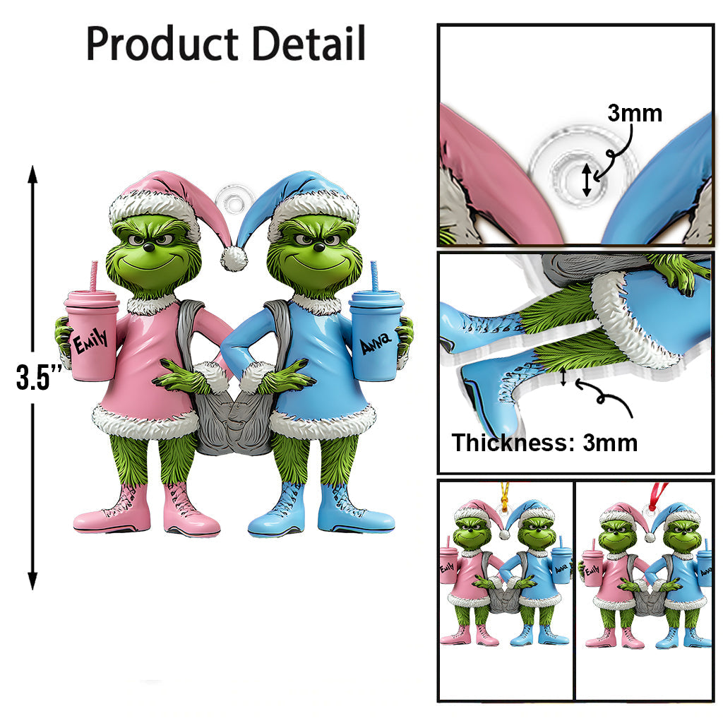 Grinch von Besties – Personalisierte Stola, transparenter Weihnachtsschmuck