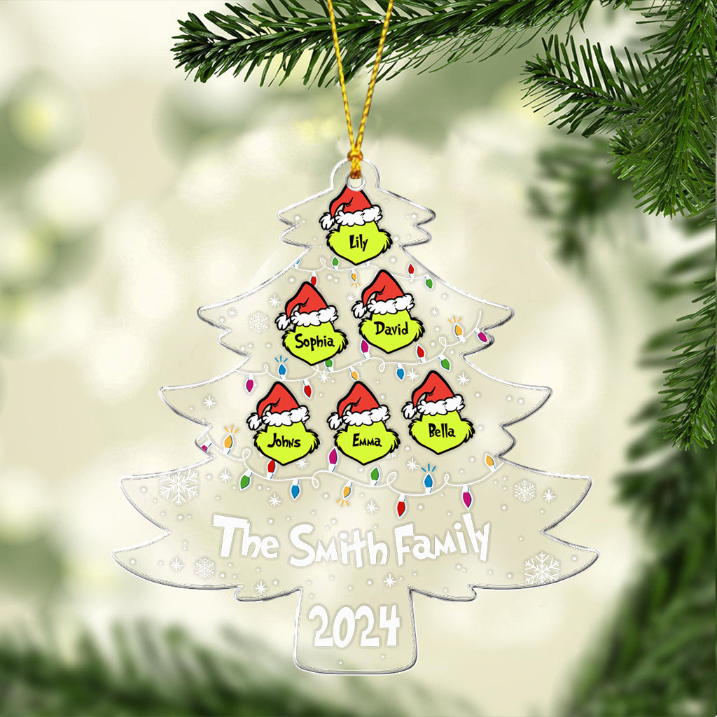 Famille Grinch - Ornement de Noël transparent personnalisé avec étole