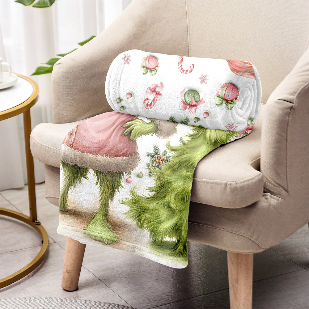 Pink Grinchy Green - Personalized Stole Christmas Blanket