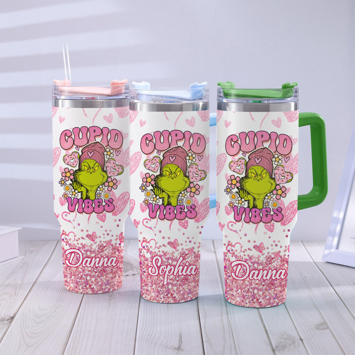 Cupid Vibes - Personalized Stole Christmas Tumbler With Handle