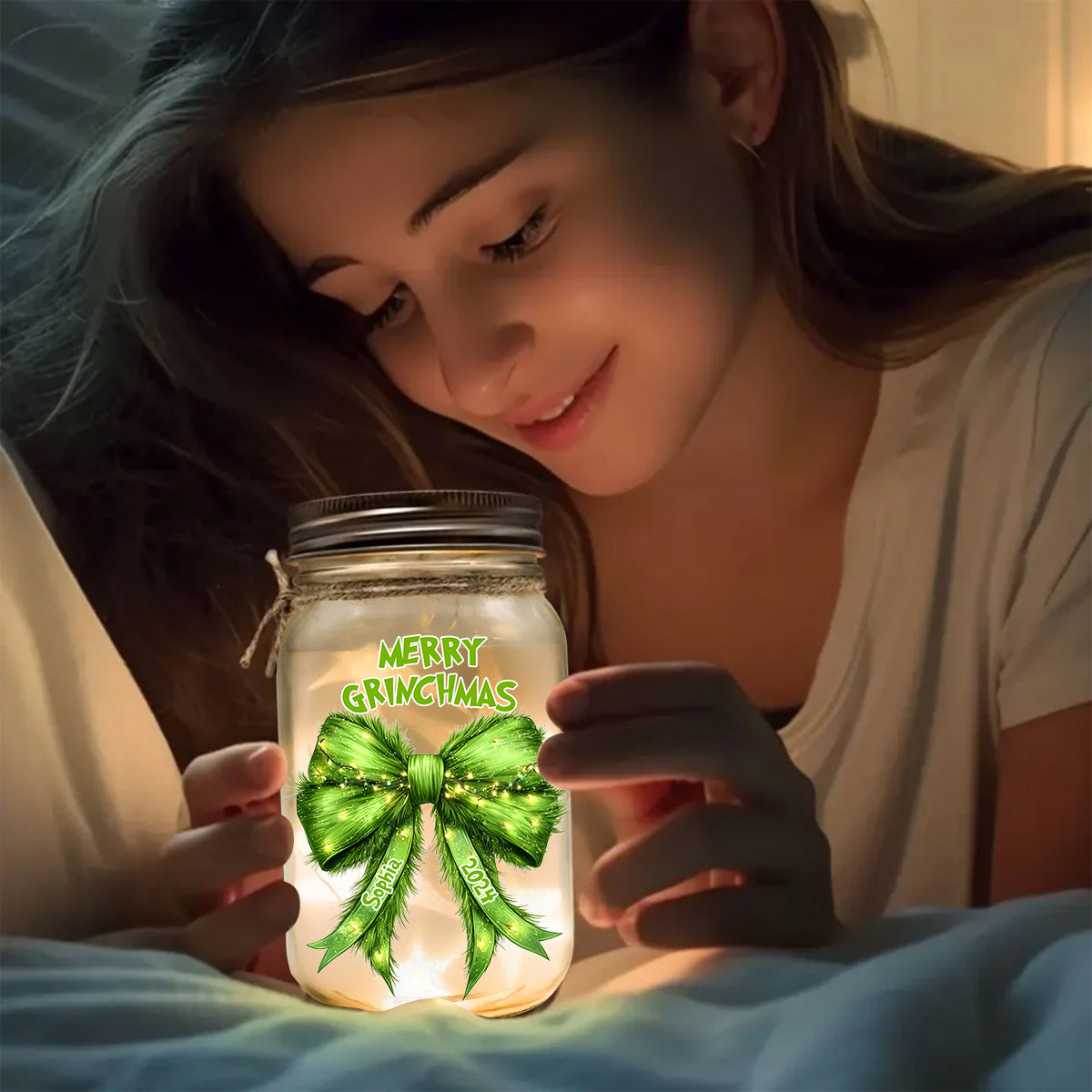 Heute besonders grinchig drauf - Personalisierte Stola-Weihnachtsbeleuchtung im Einmachglas