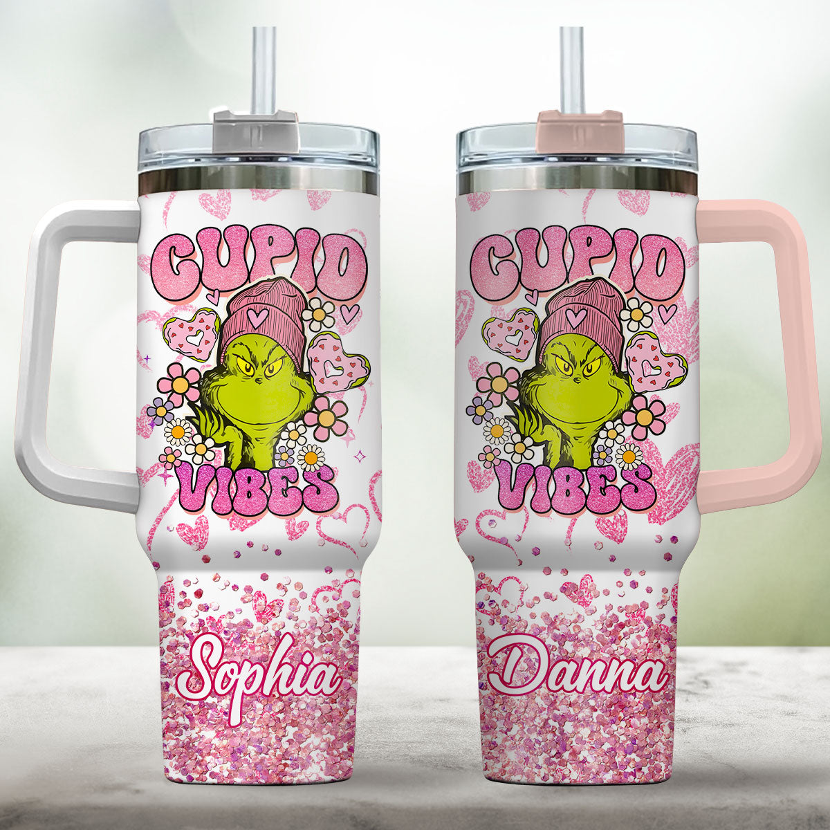Cupid Vibes - Personalized Stole Christmas Tumbler With Handle