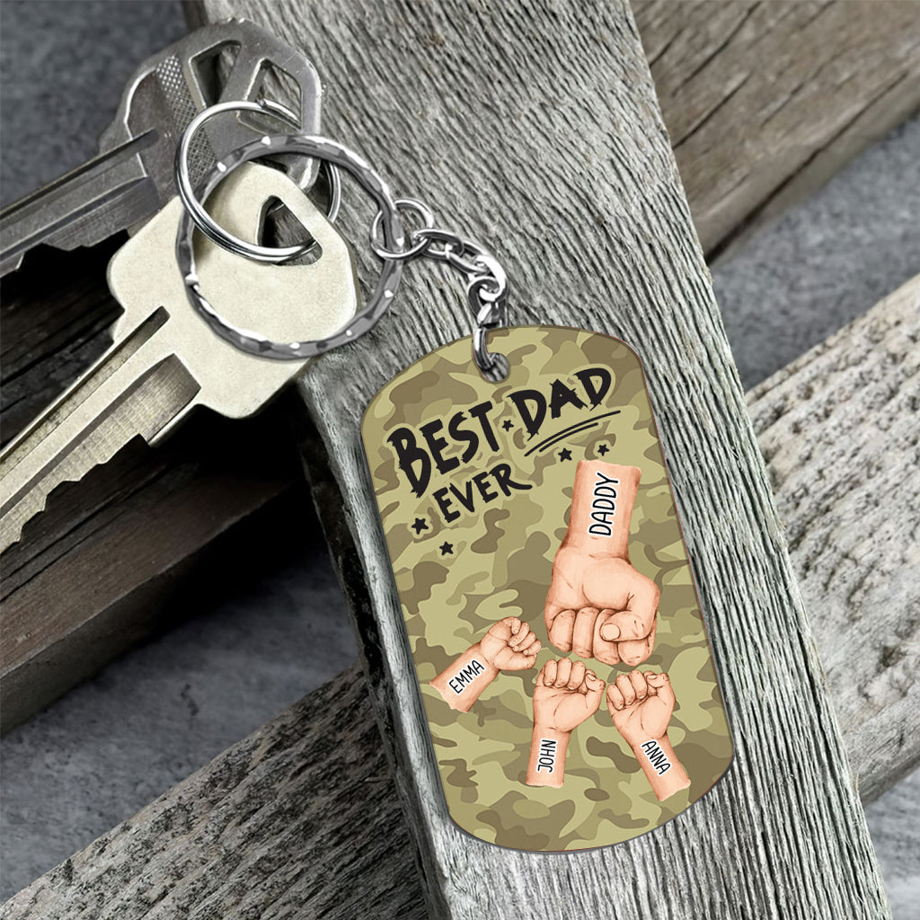 Porte-clés personnalisé en acier inoxydable « Meilleur papa du monde » motif camouflage - Porte-clés « Meilleur papa du monde » motif poing levé - Meilleur papa du monde